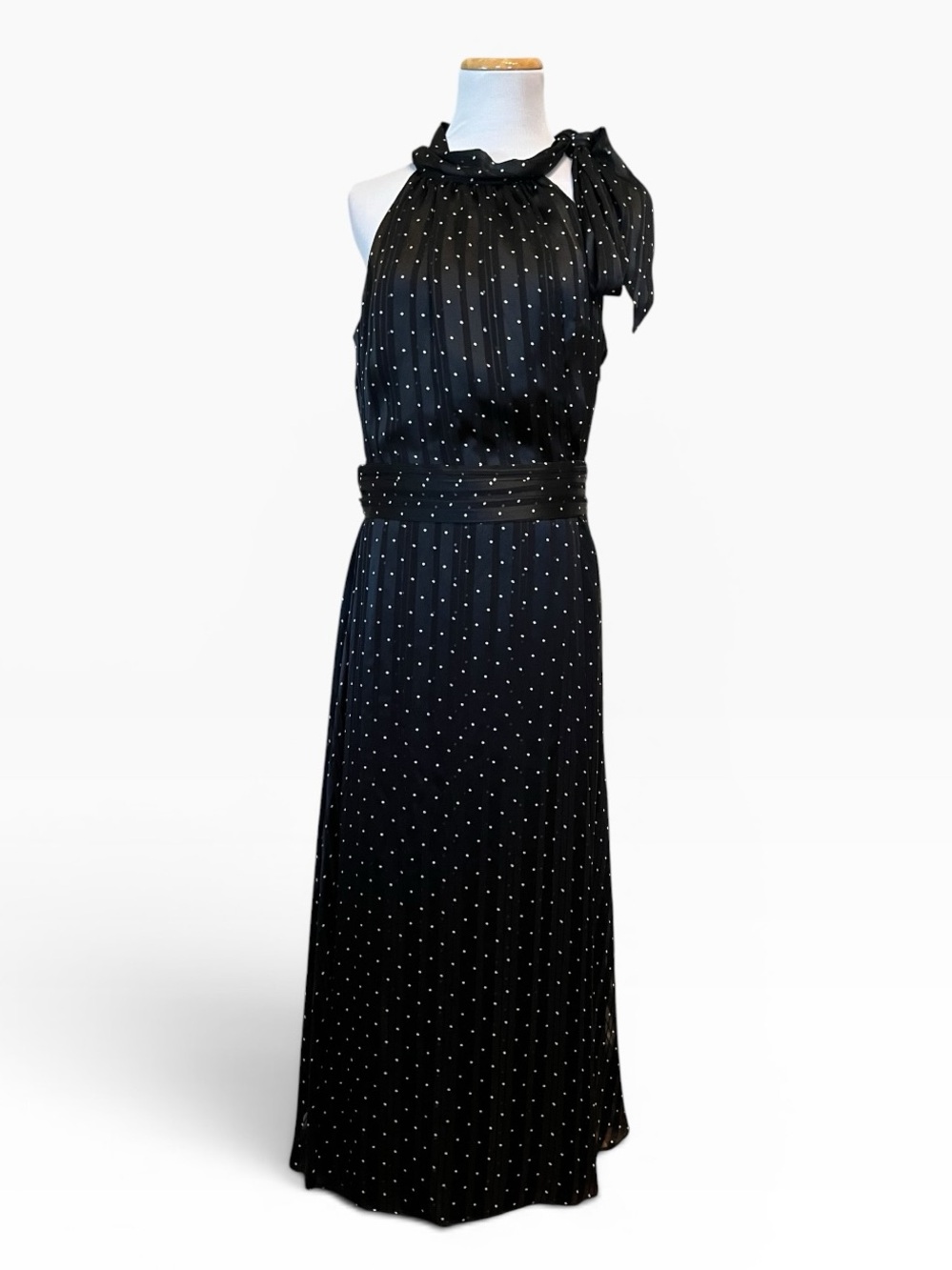 Sachin & Babi for Anthropologie Black Polka Dot Halter Maxi Dress Size 8